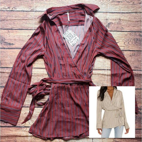 Free People Arlo Top in Burgundy Combo - Picture 1 of 5